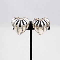 Mexican Sterling Heart Clip On Earrings Taxco