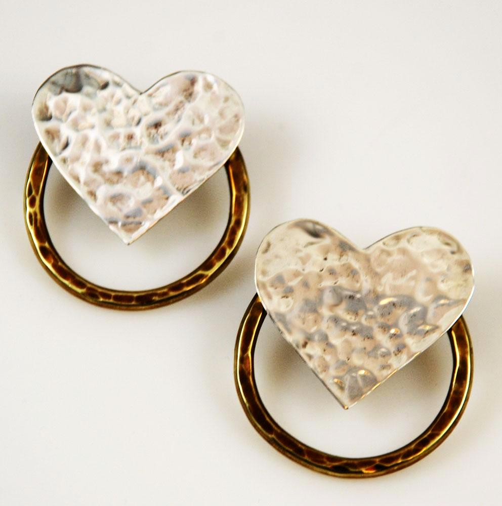 Sterling Silver & Brass Heart Earrings