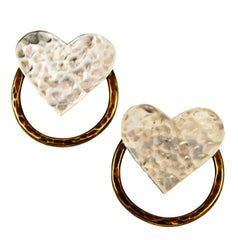 Sterling Silver & Brass Heart Earrings Signed Smith