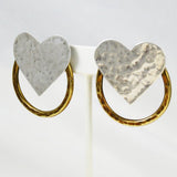 Sterling Silver & Brass Heart Earrings