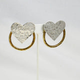 Sterling Silver & Brass Heart Earrings