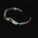 Native American Sterling Turquoise Coral Inlaid Bracelet