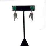 Malachite Heart & Feather Pierced Earrings Vintage