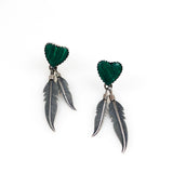 Malachite Heart & Feather Pierced Earrings Vintage