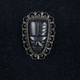 Sterling Mexican Obsidian Mask Brooch Vintage 