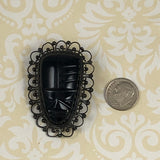 Sterling Mexican Obsidian Mask Brooch Vintage 