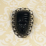 Sterling Mexican Obsidian Mask Brooch Vintage 