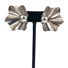 Sterling Silver Floral Clip On Earrings Mexican