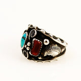 Men's Turquoise & Coral Navajo Ring Size 12