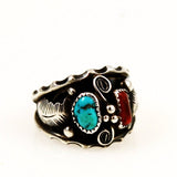 Men's Turquoise & Coral Navajo Ring Size 12