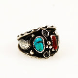 Men's Turquoise & Coral Navajo Ring Size 12