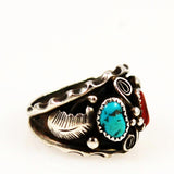 Men's Turquoise & Coral Navajo Ring Size 12