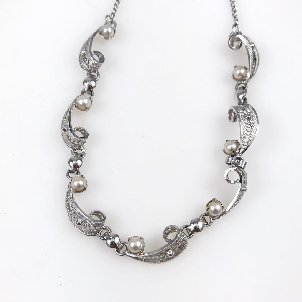 Sterling Filigree & Cultured Pearl Necklace