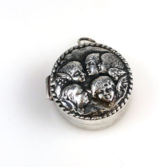 Sterling Silver Angel Heads Pill Box Signed Numbered