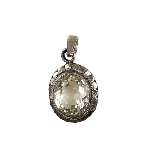 Rock Quartz & Sterling Framed Pendant