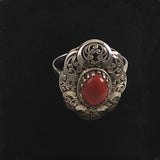 Italian Red Coral Silver Filigree Ring