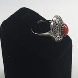 Italian Red Coral Silver Filigree Ring