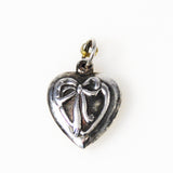 Sterling Puffy Heart Charm - Ribbon Vintage