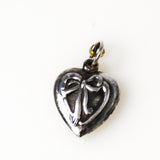 Sterling Puffy Heart Charm - Ribbon Vintage