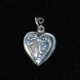 Sterling Puffy Heart Charm - Ribbon Vintage