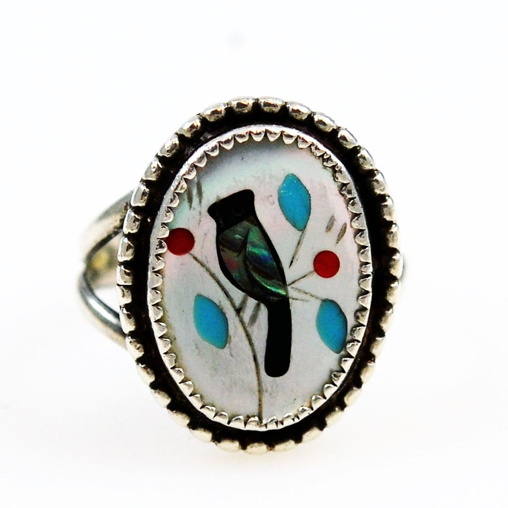 Zuni Inlaid Bird Sterling Ring 6½