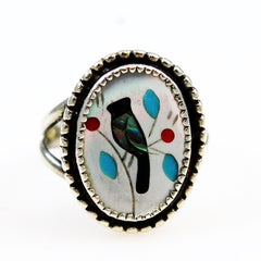 Zuni Inlaid Bird Sterling Ring 6½ Vintage