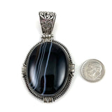 Sterling Silver & Black Sardonyx Pendant Vintage