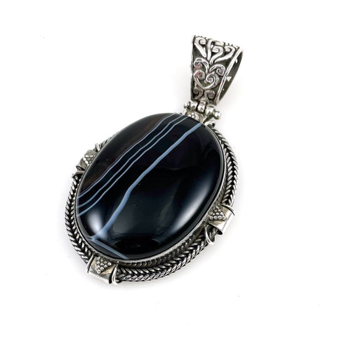 Sterling Silver & Black Sardonyx Pendant Extra Large