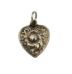 Sterling Puffy Heart Thistle Charm Victorian