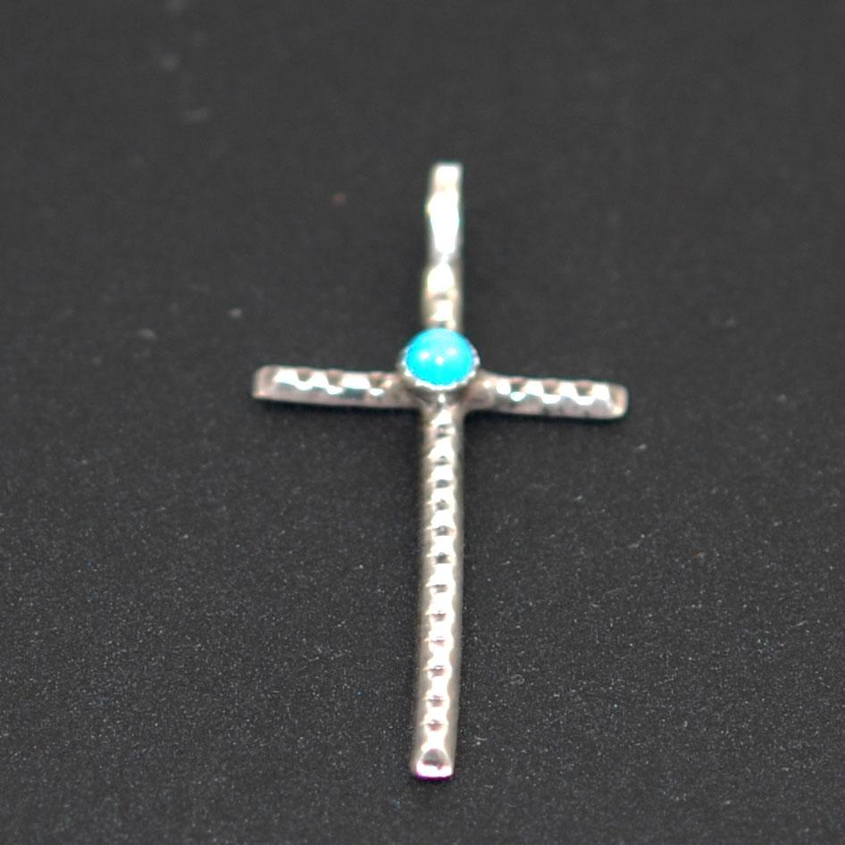 Sterling Silver & Turquoise Cross Pendant Vintage