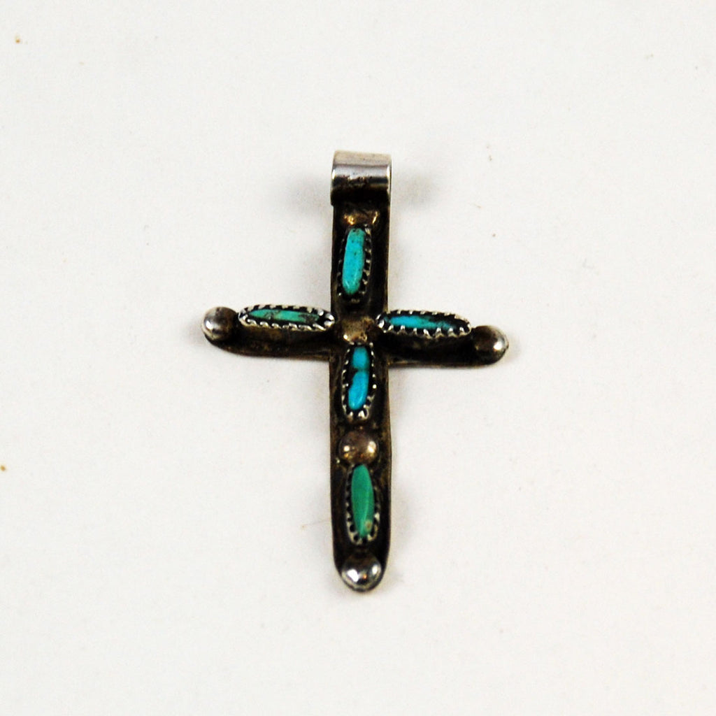Sterling Silver & Turquoise Zuni Cross Pendant