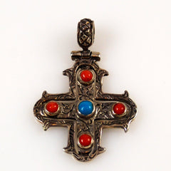Sterling Cross with Turquoise & Coral