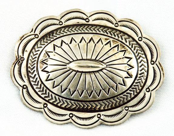 Native American Sterling Stamped Concho Brooch Vintage