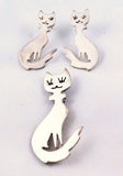 Mexican Sterling Silver Cat Brooch & Earrings