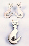 Mexican Sterling Silver Cat Brooch & Earrings