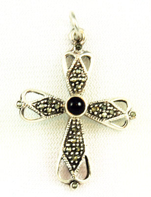 Sterling Marcasite Cross Pendant - Vintage