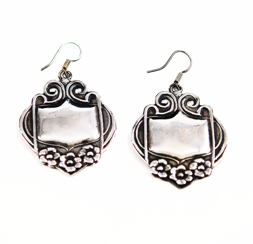 Large Sterling Silver Earrings Mexican Art Nouveau