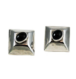 Sterling Taxco Mexico Black Obsidian Earrings