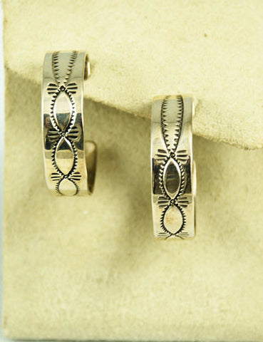 Vintage Sterling Silver Stamped Hoop Earrings Signed LJ