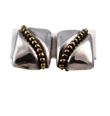 Sterling & Brass Taxco Mexican Clip On Earrings