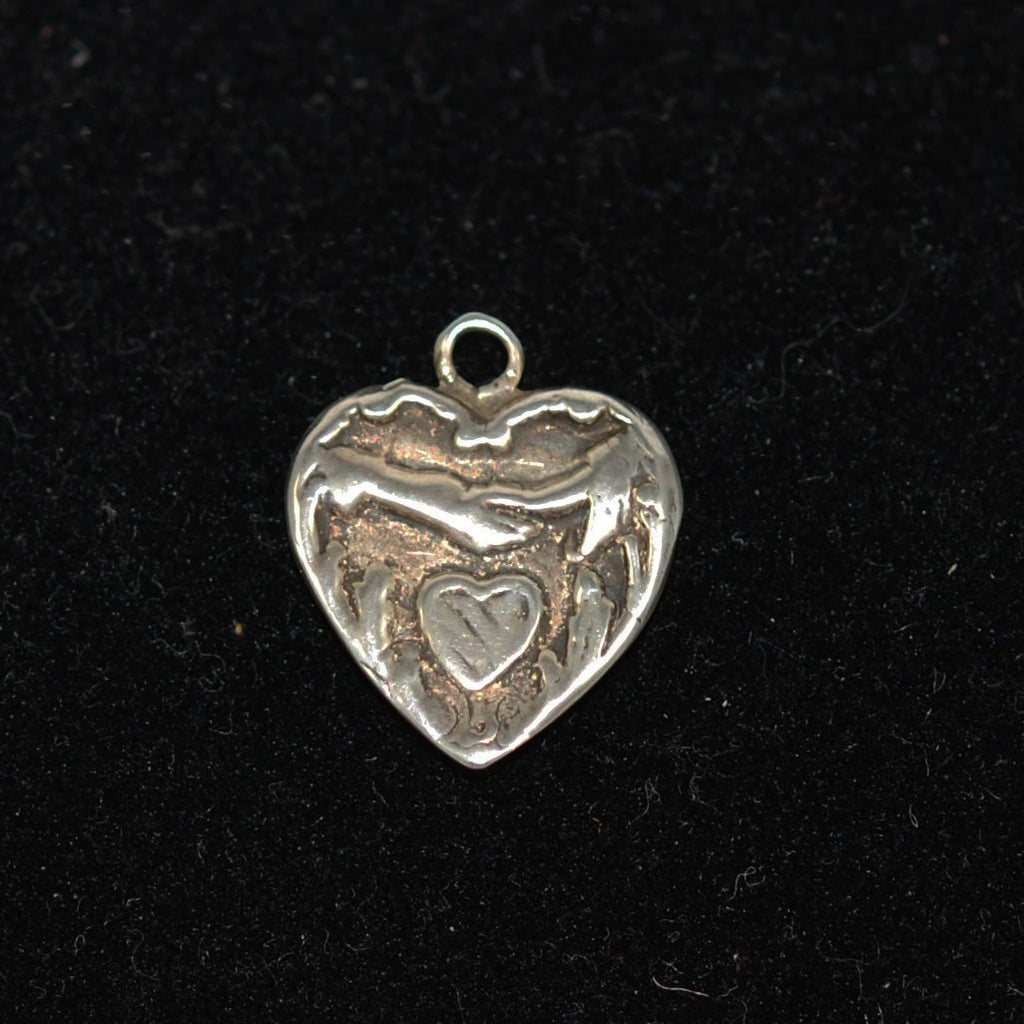 Sterling Heart Charm With Clasped Hands Vintage