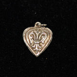 Sterling Puffy Heart Charm With Fleur de Lis Vintage