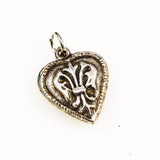Sterling Puffy Heart Charm With Fleur de Lis Vintage