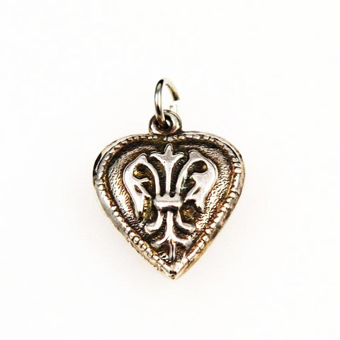 Sterling Puffy Heart Charm With Fleur de Lis Vintage