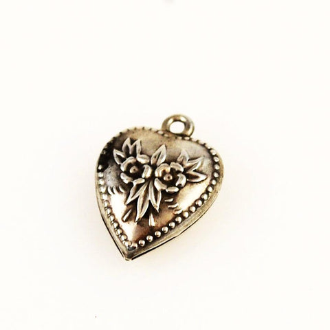 Sterling Heart Charm - Forget Me Nots Vintage