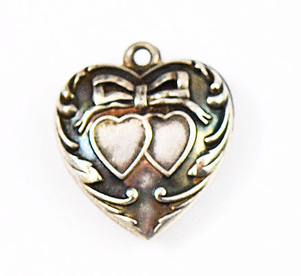 Victorian Sterling Double Puffy Heart Charm 