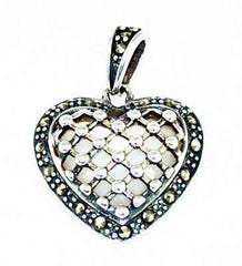 Sterling Marcasite and Mother of Pearl Heart Pendant Charm