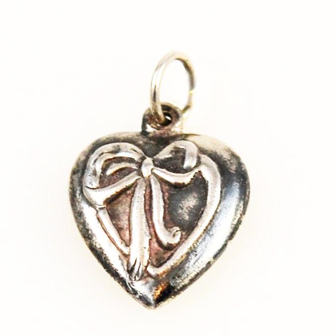 Sterling Puffy Heart Charm - Ribbon