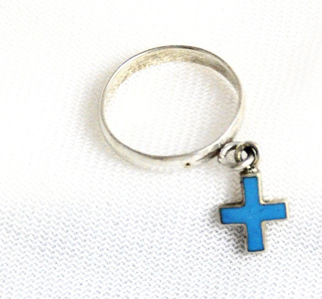 Sterling Turquoise Blue Cross Ring