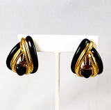 St. John Gold and Black Enamel Designer Earrings